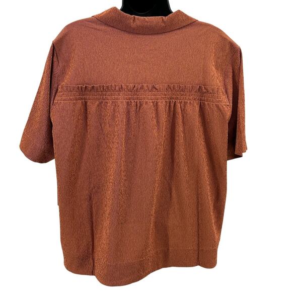 Athleta Echo Top WMNS M Orange Brown Striped Button Up Short Sleeve Breathable - Picture 5 of 10